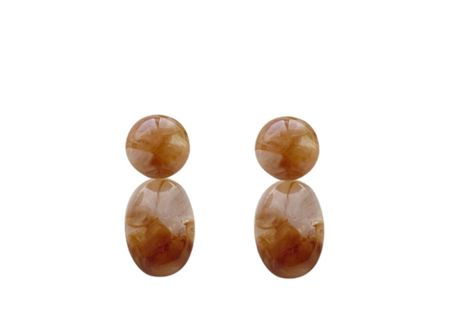 Marbled Resin Drop Earrings – Olive & Caramel