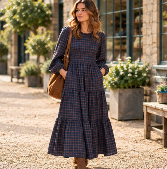 Country Check Tiered Maxi Dress