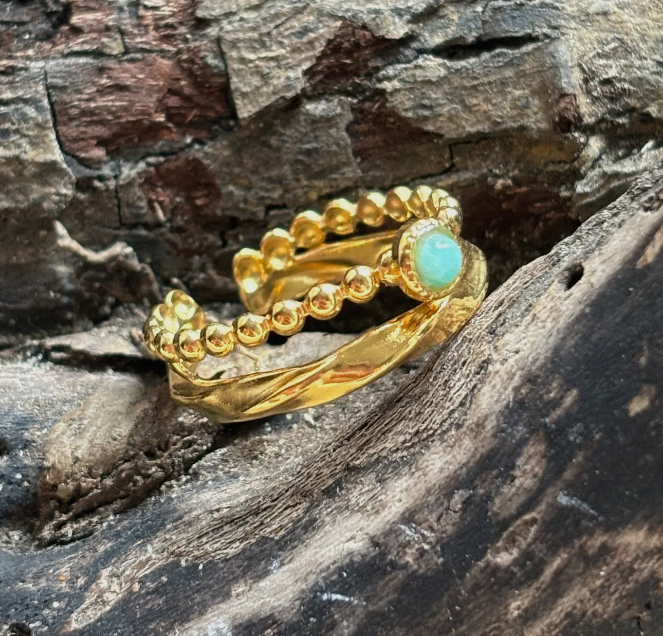 Amazonite Double Band Adjustable Ring