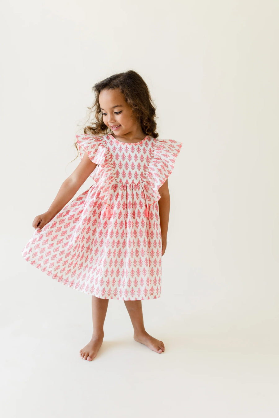 Girls Cotton Dress In Pink Daisy Print