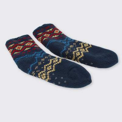 Mens Fairisle Slipper Socks - Blue