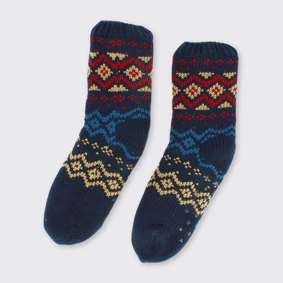 Mens Fairisle Slipper Socks - Blue