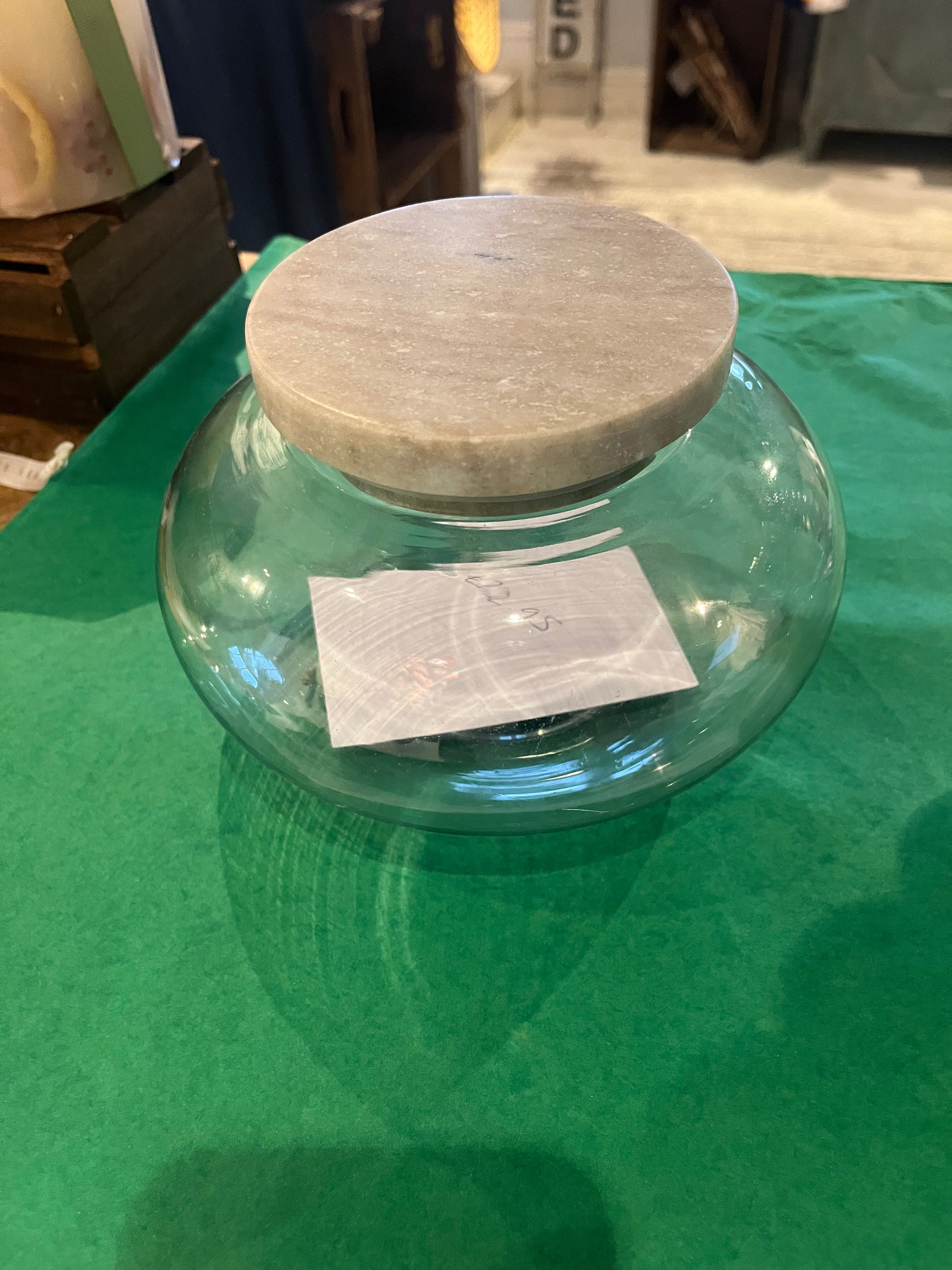 Glass jar with marble lid