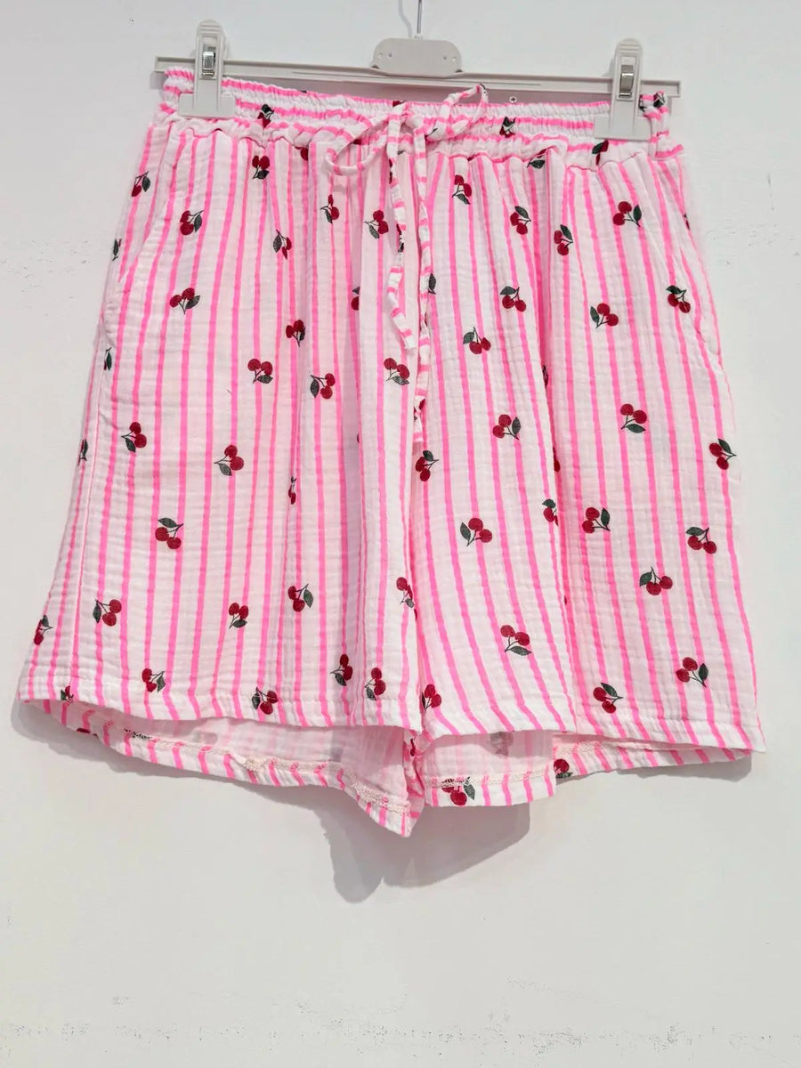 Cherry Cotton Gauze Printed Shorts