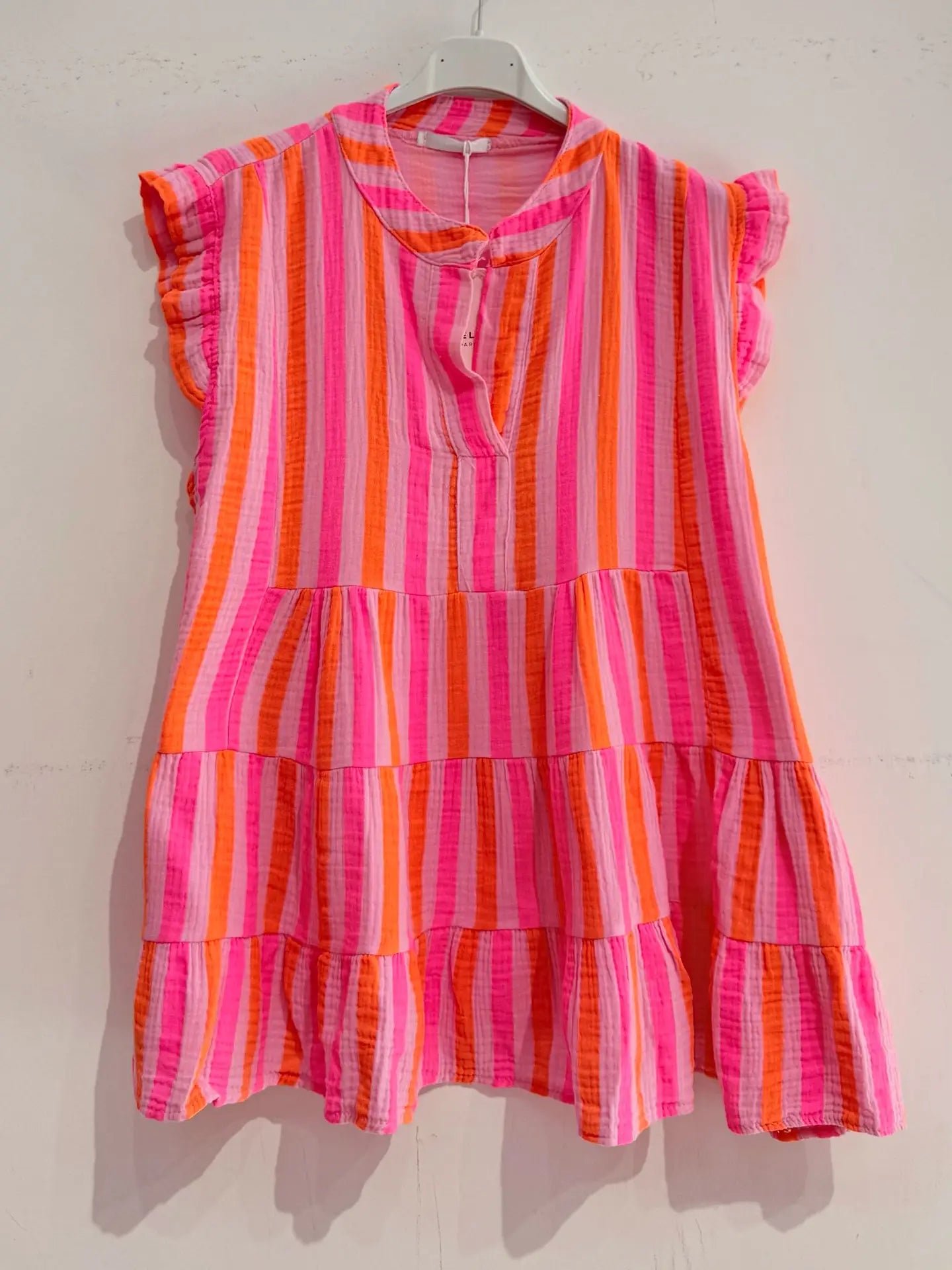 Multi Striped Cotton Gauze Top in Fuschia