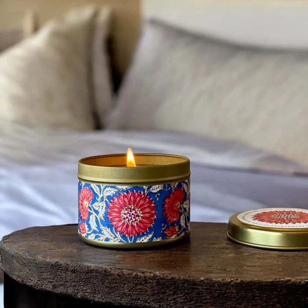 Blue and Red Flower Scented Candle Tin