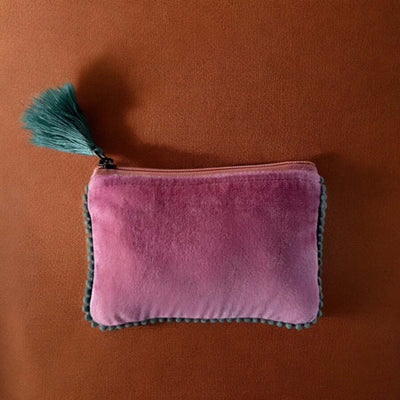 Pink/Green Trim Velvet Pouch Aurina Pop UP Ltd
