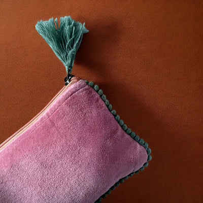 Pink/Green Trim Velvet Pouch Aurina Pop UP Ltd