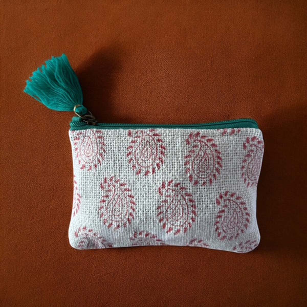 Green Tassel Paisley Cotton Pouch Aurina Pop UP Ltd