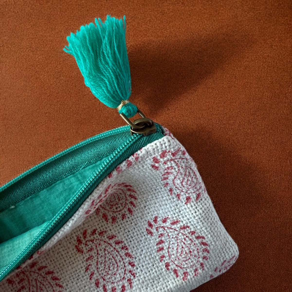 Green Tassel Paisley Cotton Pouch Aurina Pop UP Ltd