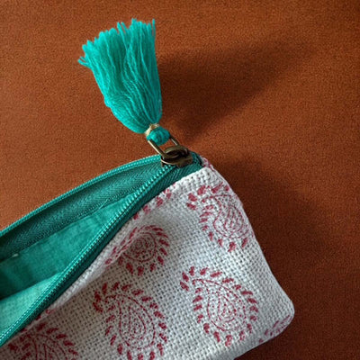 Green Tassel Paisley Cotton Pouch Aurina Pop UP Ltd