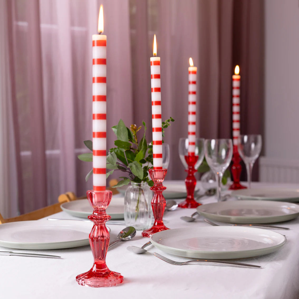 Red and White Stripe Straight Dinner Candles