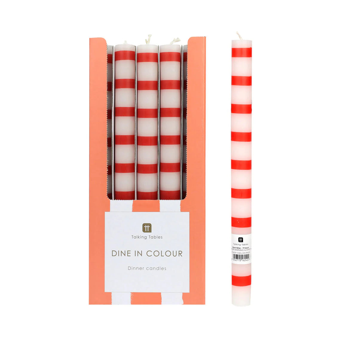 Red and White Stripe Straight Dinner Candles