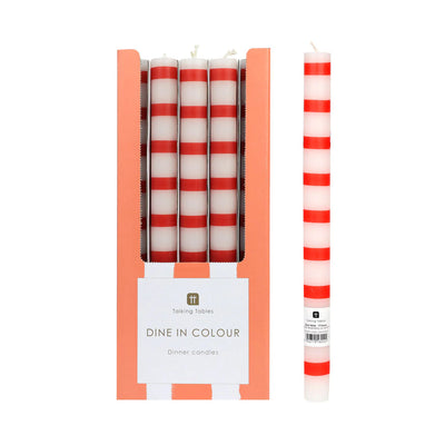 Red and White Stripe Straight Dinner Candles