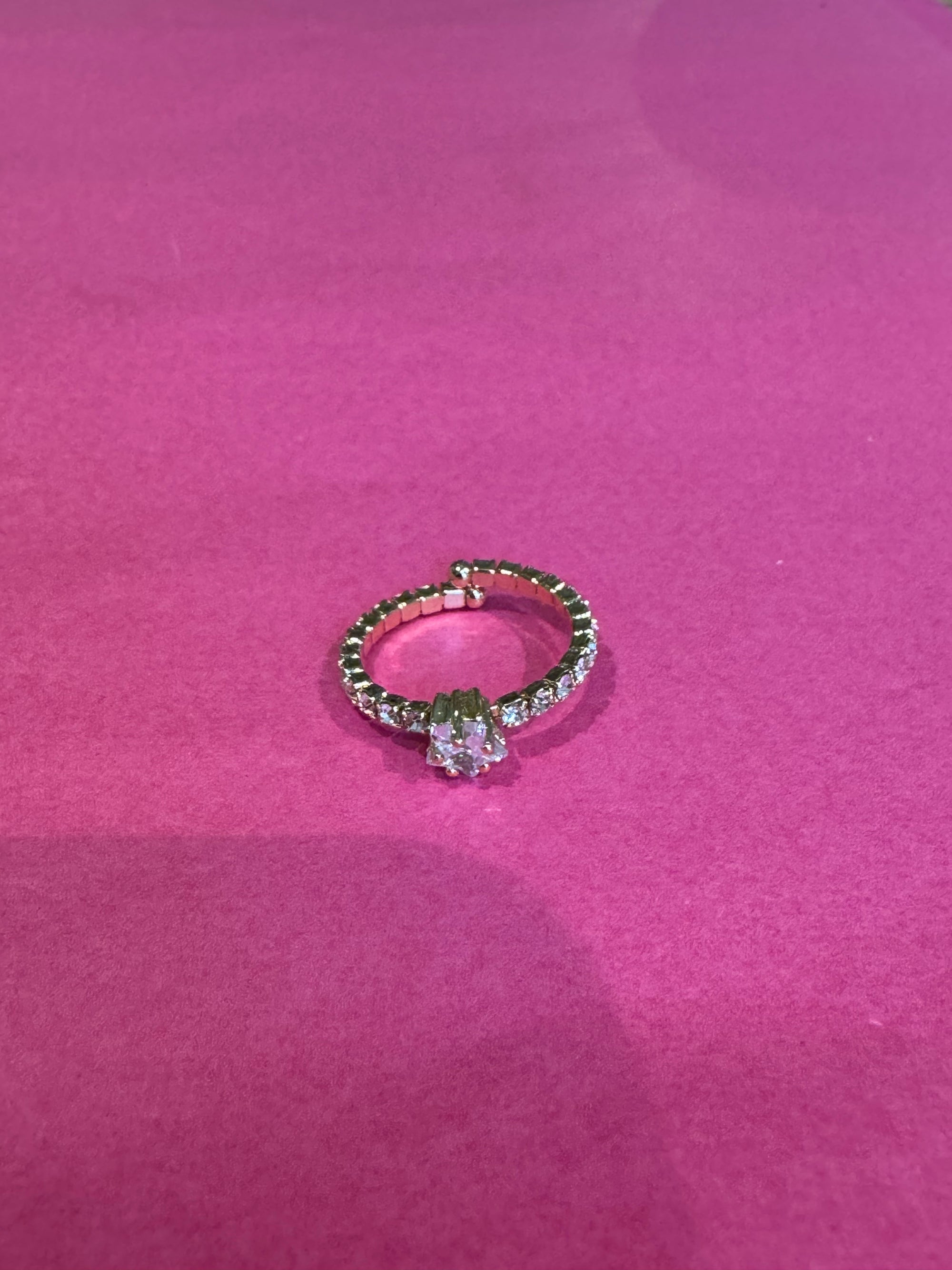 Gold Diamanté Solitaire Style Adjustable Ring