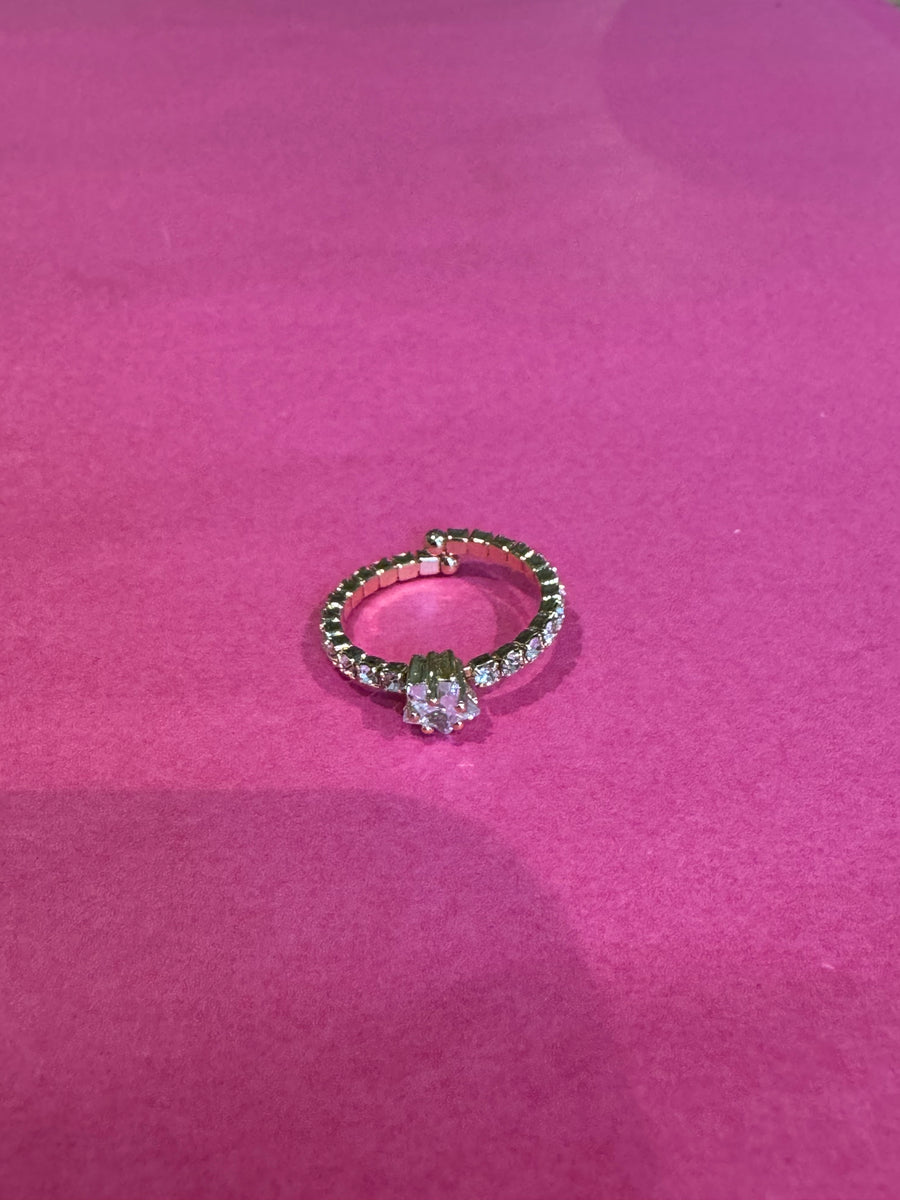 Gold Diamanté Solitaire Style Adjustable Ring
