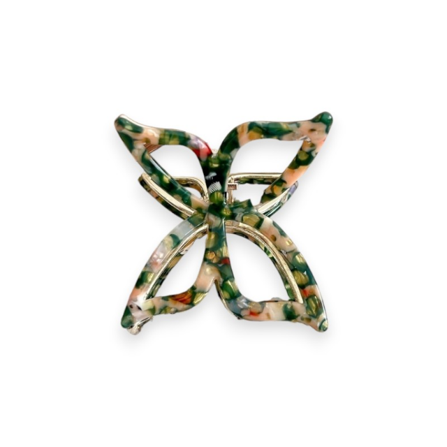 Open wing butterfly claw clip in green marble