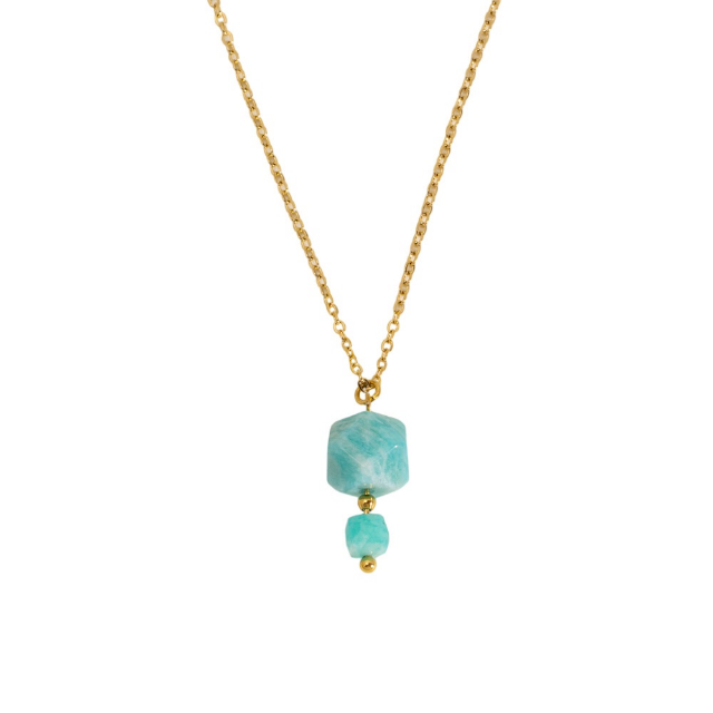 Geometric double natural stone bead necklace in turquoise & gold
