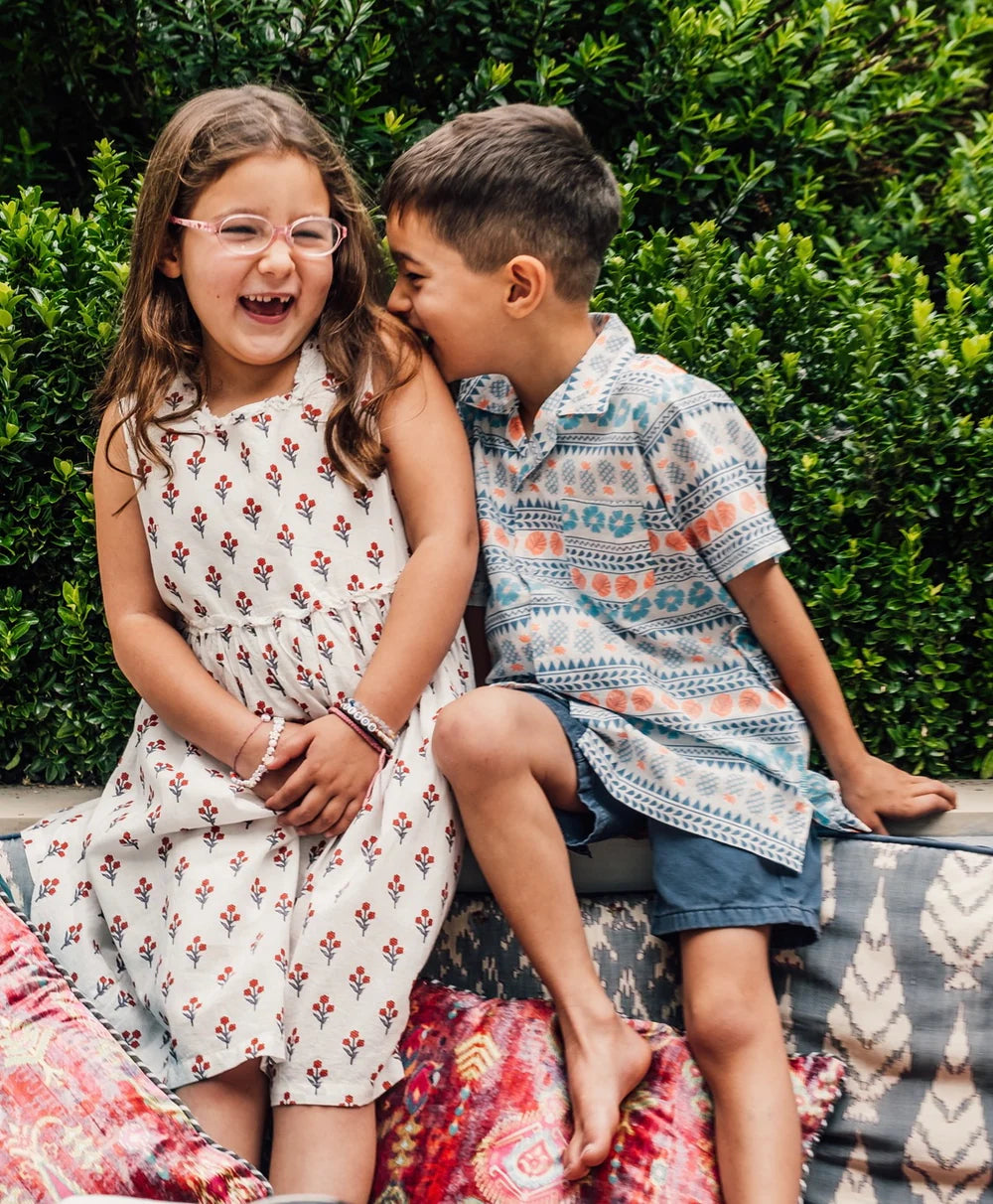 Petunia Print Girls White Dress