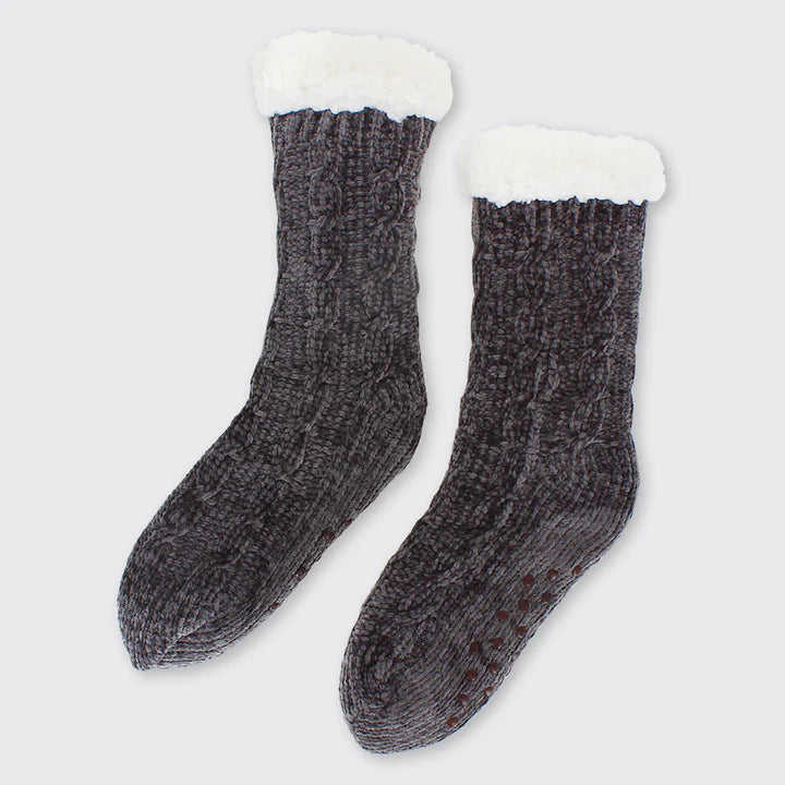 Super Soft Chenille Slipper Socks - Grey