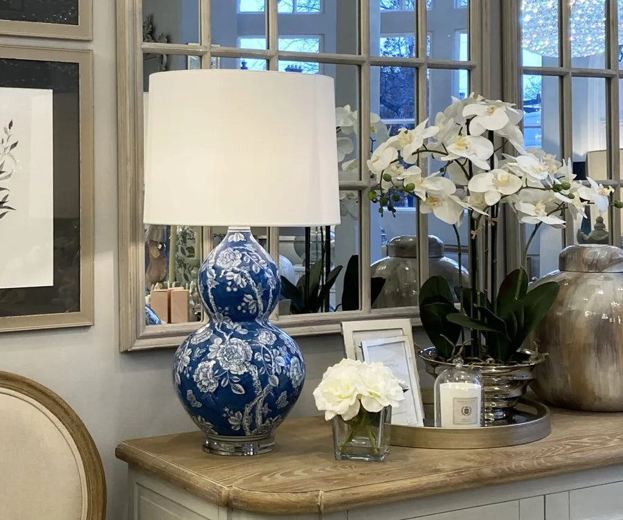 Blue Mountain Peony Ceramic Table Lamp and Shade