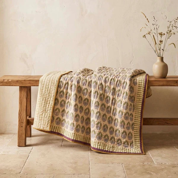 Lila Kantha Bed Spread