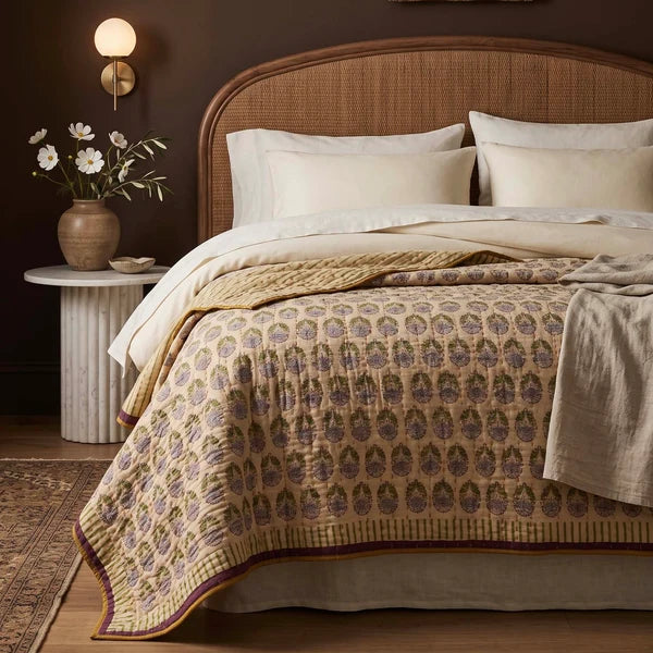 Lila Kantha Bed Spread