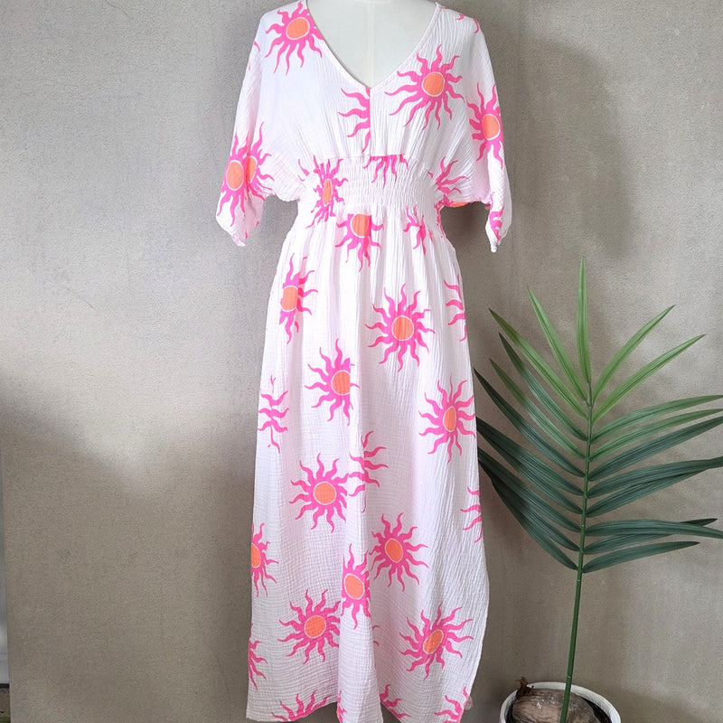 Waffle Cotton Sun Ray Dress
