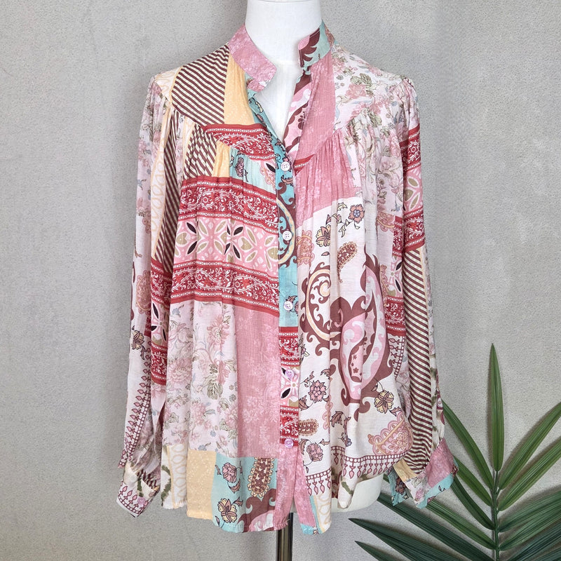Paisley Print Boho Blouse - Pink