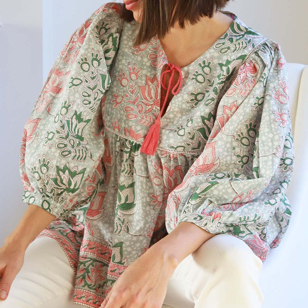 Green and Pink Lily Blouse