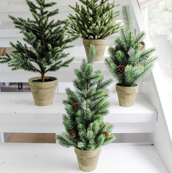 Faux Potted Pine Tree with Cones