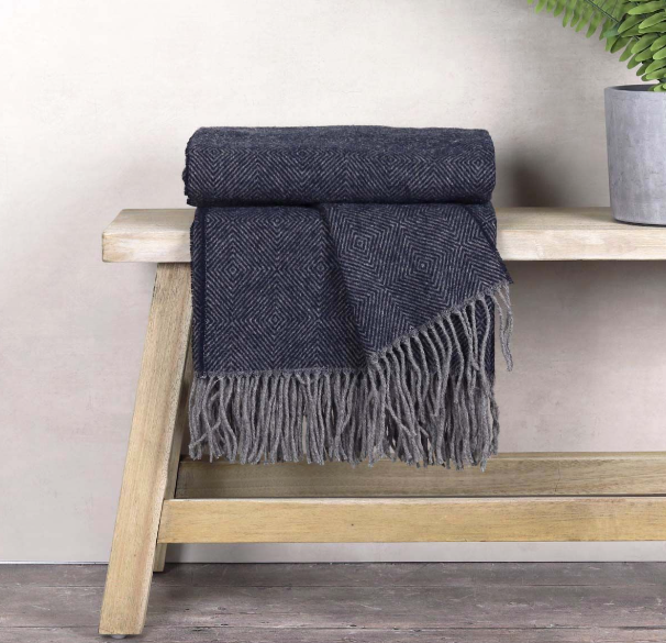 Navy & Grey Pure Wool Throw