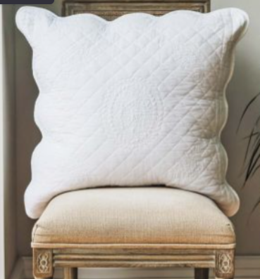Vintage Style White Scalloped Edge Cushion