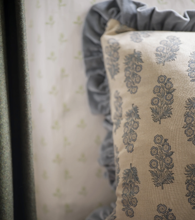 Vintage Style Denim Floral Block Print Cushion