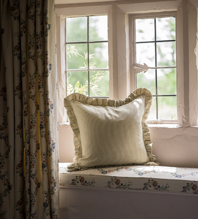 Simple Stripe Block Printed Cushion - Forest Green