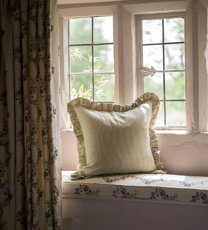 Simple Stripe Block Printed Cushion - Forest Green