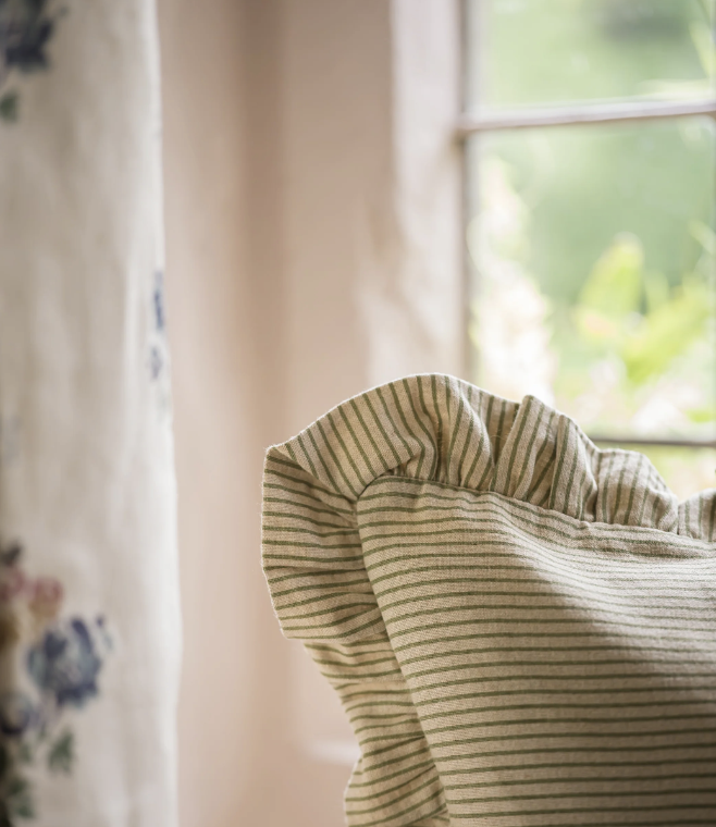 Simple Stripe Block Printed Cushion - Forest Green
