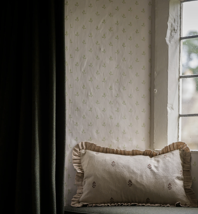 Sprig Block Printed Cushion - Brick