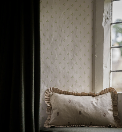 Sprig Block Printed Cushion - Brick