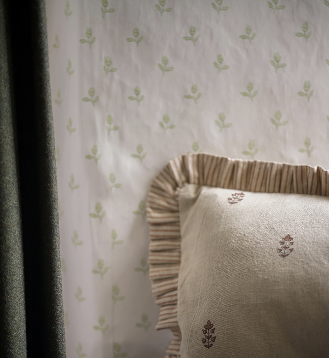 Sprig Block Printed Cushion - Brick