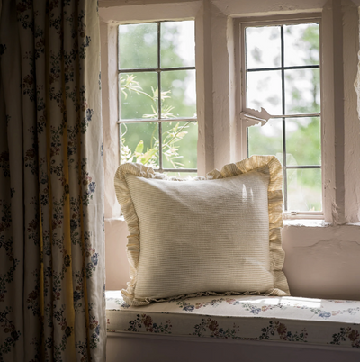Simple Stripe Block Printed Cushion - Taupe