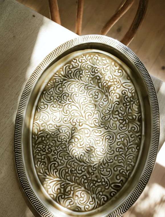 Large Oval Enamel Platter - Taupe