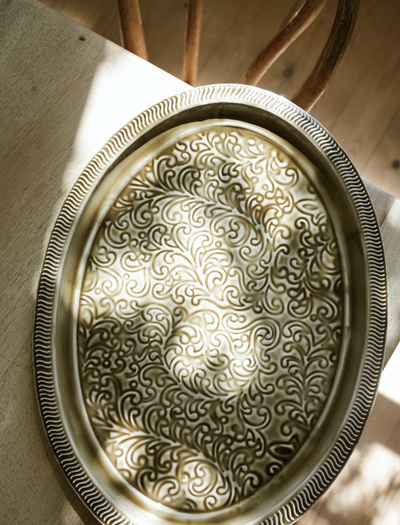 Large Oval Enamel Platter - Taupe