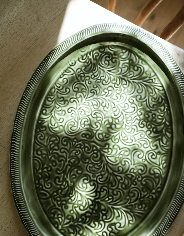 Large Oval Enamel Platter - Forest