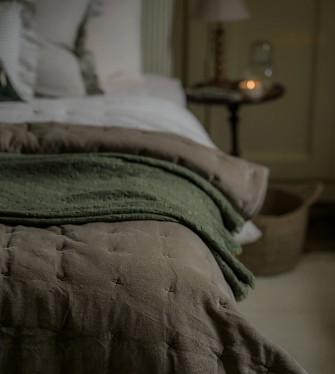 Indian Cotton Velvet Bedspread with Pinstripe reverse