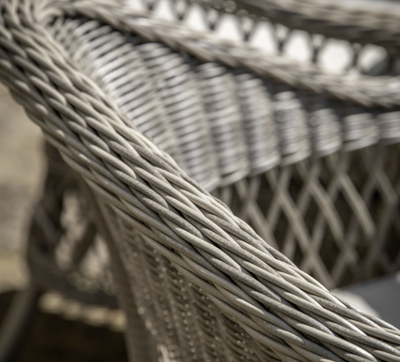 Aurina Pop UP Ltd Menton round garden dining table chair detail, close-up of grey woven texture