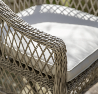 Aurina Pop UP Ltd Menton garden chair close-up showing woven detail and cushion