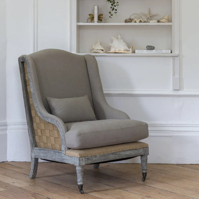 Thornham Taupe Gustavian Armchair Aurina Pop UP Ltd