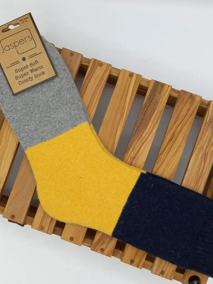 Bold Colourblock Cosy Mens Socks - Mustard