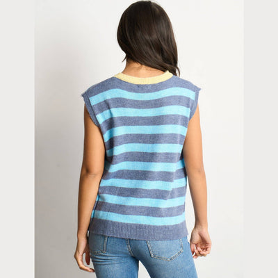 Striped Italian Wool Blend Tank Top in Blue